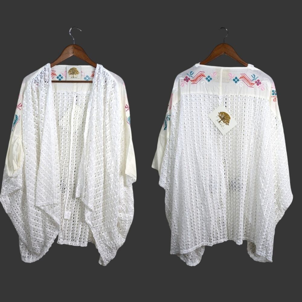 NEW Missy Robertson Lace Crochet Kimono Cardigan Large White Boho Romantic